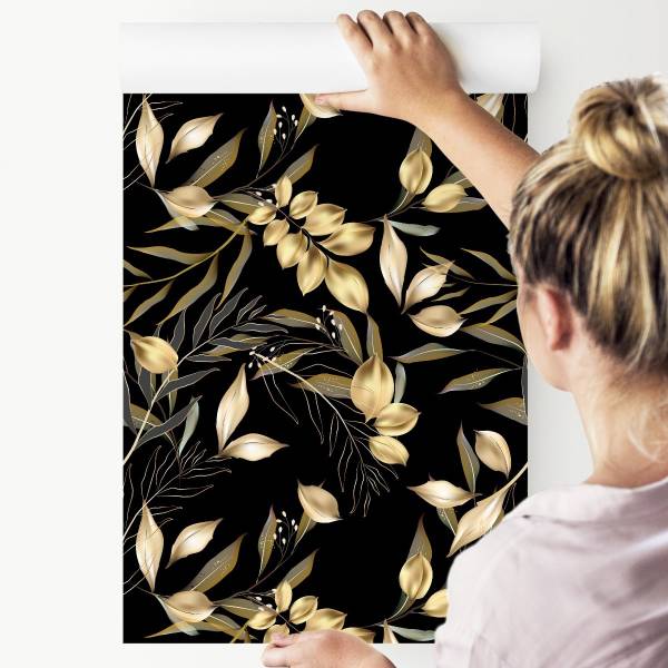 Papier Peint feuilles tropicales nature Beige - Noir - Marron - Gris - Blanc - Papier - 53 x 1000 x 1000 cm