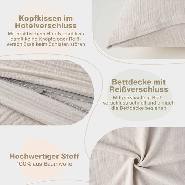 Musselin Bettwäsche Vili 3er Set Grau - 200 x 40 cm