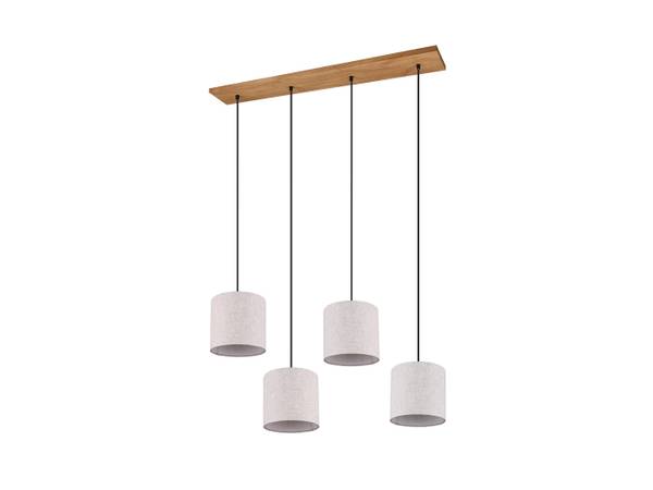 Pendelleuchte Holz, Stoff Beige Beige - Braun - Massivholz - Textil - 100 x 150 x 20 cm