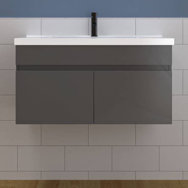 Badschrank Unterschrank HUMAB Hochglanz Schwarz - 80 x 45 cm