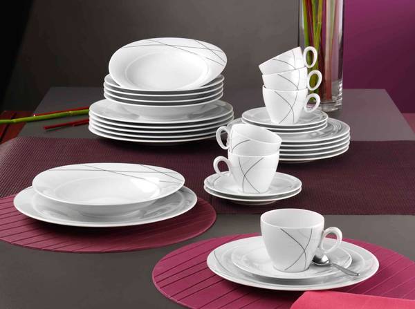 Cappu-Untertassen Trio Highline 6er Set Grau - Weiß - Porzellan - 18 x 3 x 18 cm