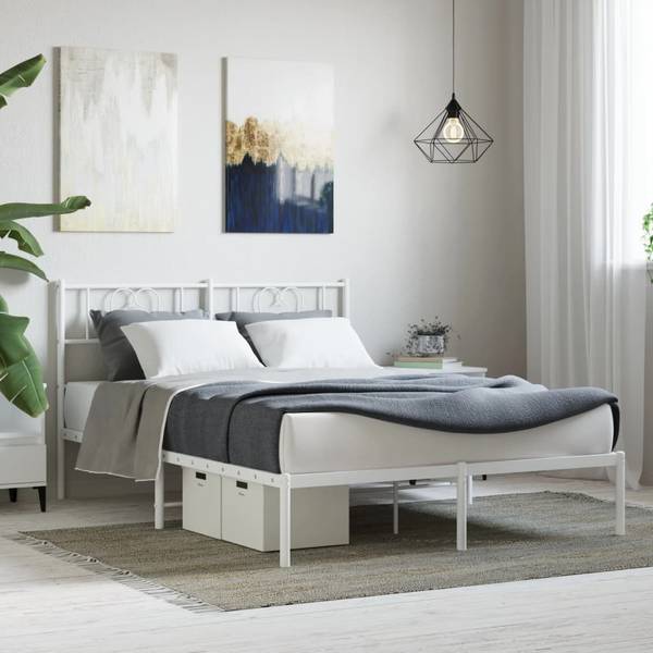 Bettgestell mit Kopfteil X881 Weiß - Metall - 146 x 90 x 196 cm