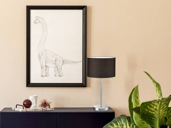 Große Nachttischlampe Stoffschirm Weiß Silber - Weiß - Metall - Textil - 30 x 55 x 30 cm