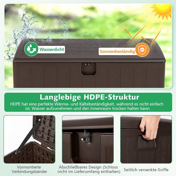Gartenbox 400 L wetterfest Braun - Kunststoff - 62 x 64 x 128 cm