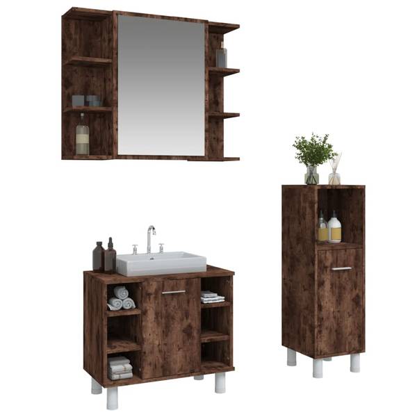 Badezimmermöbel-Set 3003946 (3-teilig) Braun - Polyester - 80 x 64 x 20 cm