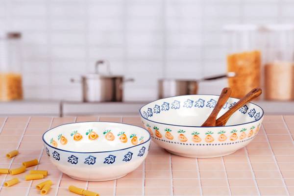 Saladeschaal NAPOLI 2-delig wit - keramiek - 18 x 36 x 35 cm