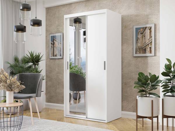 Schwebetürenschrank Rejat 100 Weiß - Holzwerkstoff - 100 x 205 x 60 cm