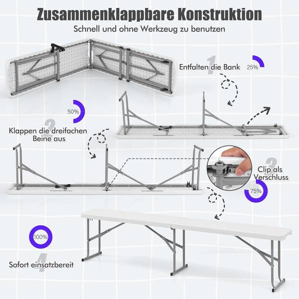 Bierbank ZB33013IT-3DE Weiß - Metall - 28 x 43 x 182 cm