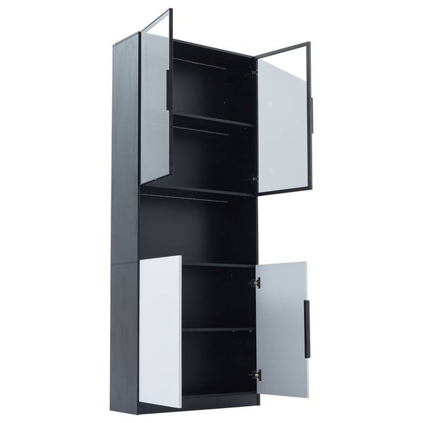 Vitrinekast Ourea Ⅲ wit - plaatmateriaal op houtbasis - glas - metaal - 30 x 200 x 80 cm