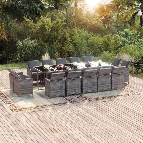 Garten Essgruppe 3001936-6 15-teilig Grau - Polyester - Klarglas - 107 x 74 x 275 cm