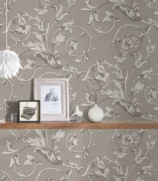Vliestapete 4102 floral Struktur Design Beige - Grau