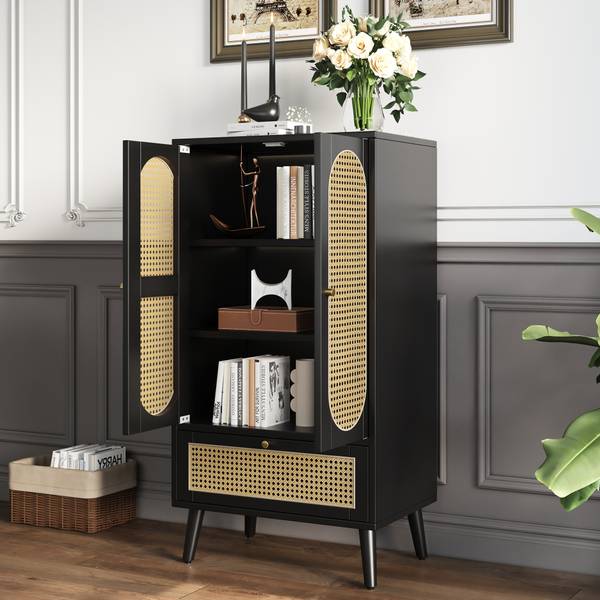 Armoire haute EveRattan Ⅳ Noir - Bois manufacturé - 40 x 111 x 60 cm