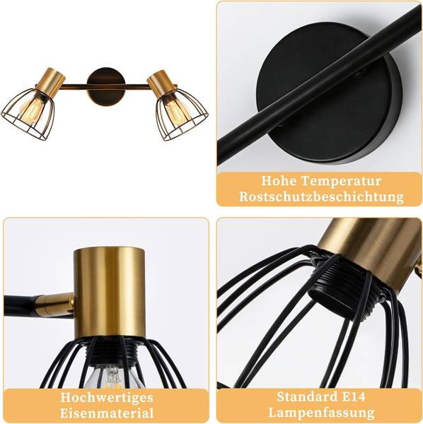 Deckenstrahler Albrecht Ⅲ Schwarz - Gold - Metall - 14 x 18 x 33 cm