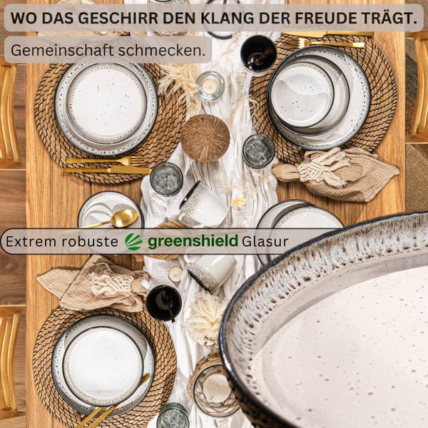 Speiseteller Set Sansibar- 6 teilig Weiß - Stein - 17 x 35 x 34 cm