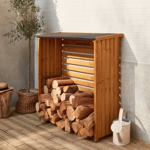 Kaminholzregal Merisier Beige - Echtleder - 45 x 120 x 120 cm