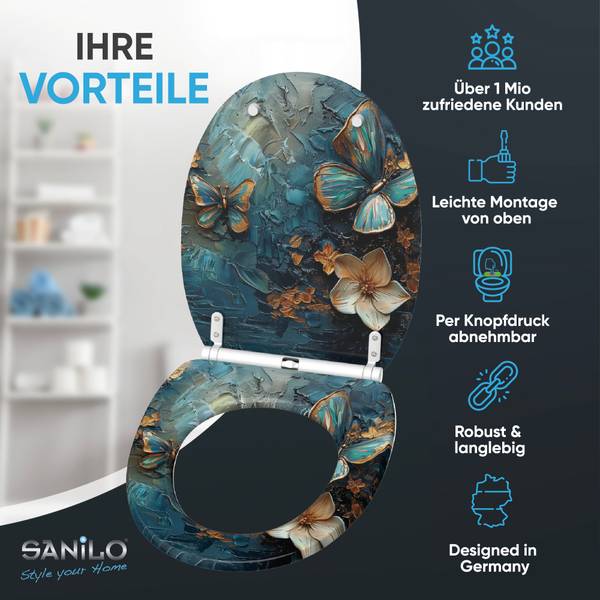 WC-Sitz Mariposa Blau - Holzwerkstoff - 38 x 6 x 48 cm