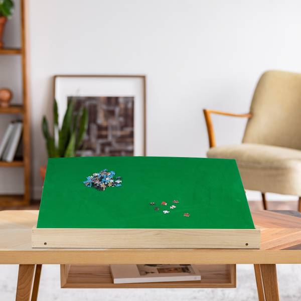 Puzzletisch mit 4 Schubladen Braun - Grün - Gelb - Filz - 111 x 35 x 67 cm