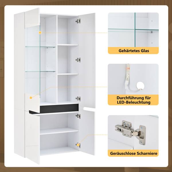 Vitrine Ourea Ⅴ Weiß - Holzwerkstoff - Glas - 80 x 180 x 35 cm