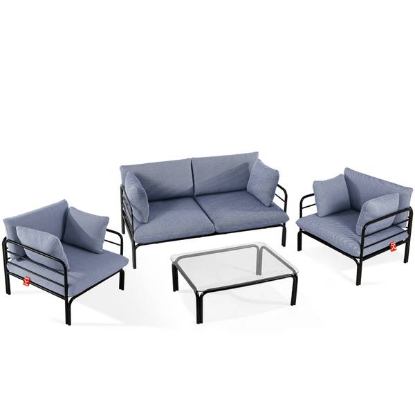 Garten-Sitzgruppen RAMBE, 4er Set Anthrazit - Marineblau - Weiß