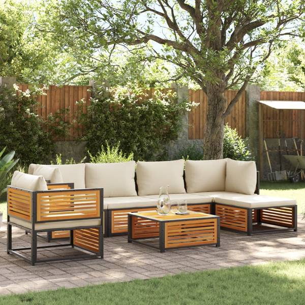 Salon de jardin 3033768-10 (lot de 7) Blanc - Acacia - 68 x 64 x 68 cm