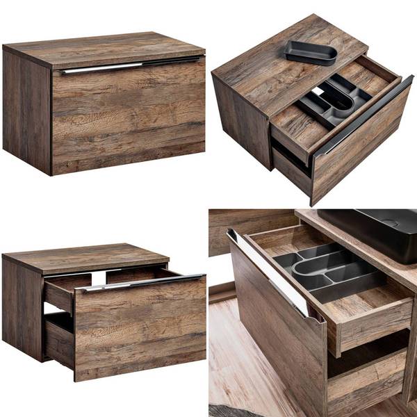 Badmöbel-Set PUEBLA-56-158 8er-Set Braun - Holzwerkstoff - 190 x 200 x 46 cm