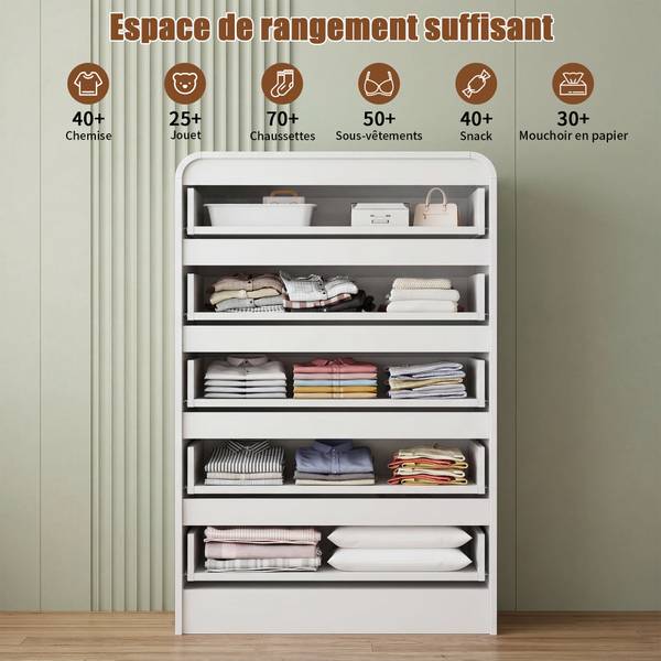 Kommode NDGY04 Weiß - Massivholz - 40 x 110 x 73 cm