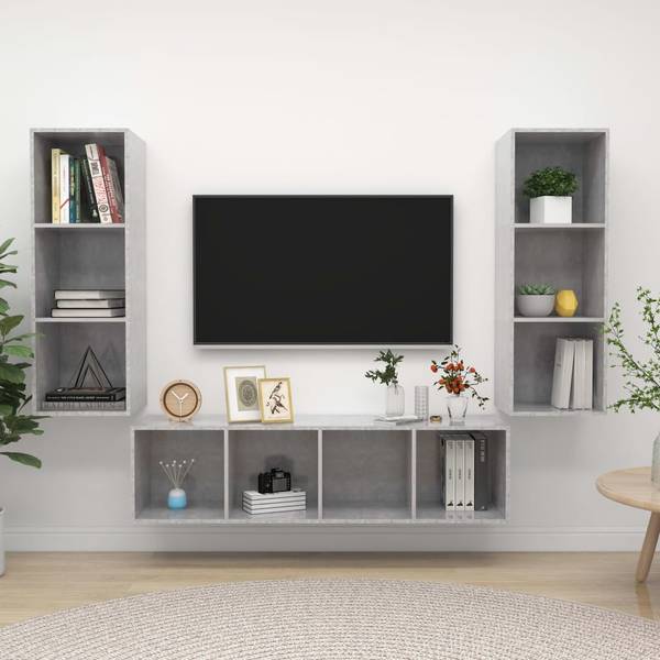 TV-Schrank 3007938 3-teilig Grau - Holzwerkstoff - 37 x 142 x 37 cm