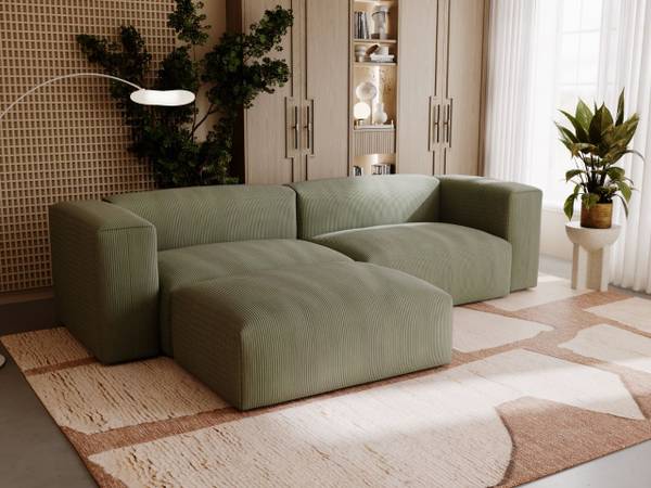 Ecksofa LANDI Grün - Armlehne beidseitig montierbar - Ecke davorstehend links - Ottomane davorstehend links