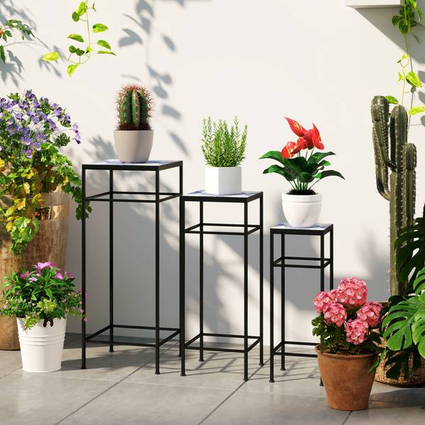 Plantenstandaard, set van 3 84G-581V00MX blauw - metaal - 28 x 71 x 28 cm