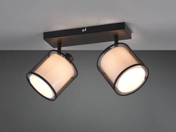 Deckenspot 2 flammig Schirm Schwarz-Weiß Schwarz - Weiß - Metall - Textil - 32 x 19 x 18 cm