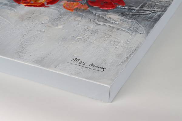 Acrylbild Handgemalt Rosen Sin Grau - Rot - Baumwollstoff - 120 x 60 x 4 cm