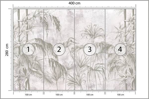 Papier Peint FEUILLES Tropicales Béton Beige - Gris - Polaire - 400 x 280 x 280 cm