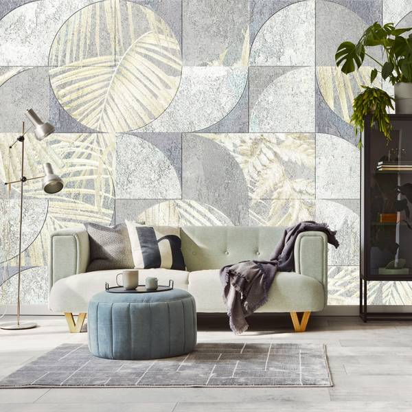 Vlies-Fotobehang BETON Bladeren Natuur lichtgrijs - 405 x 270 x 270 cm