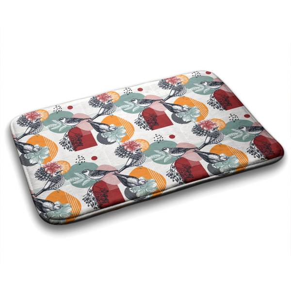 Badteppich Vögel Blumen Muster Weiß - Textil - 90 x 60 x 90 cm