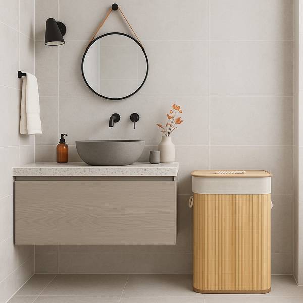 Wäschekorb SANA Beige - Bambus - 30 x 50 x 40 cm