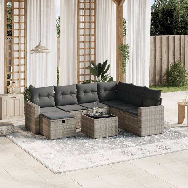 Garten-Lounge-Set 3036422-2 8-teilig Grau - Polyrattan - 62 x 69 x 62 cm
