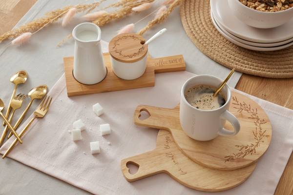 Milch- und Zucker-Set EMILIA Beige - Weiß - Keramik - Naturfaser - 1 x 1 x 1 cm