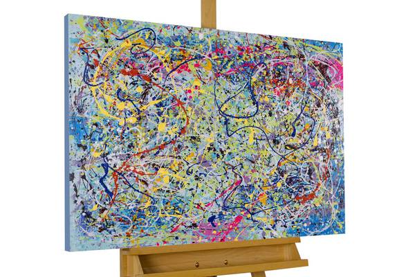 Acrylbild Handgemalt Action Painting Zap Baumwollstoff - 100 x 75 x 4 cm