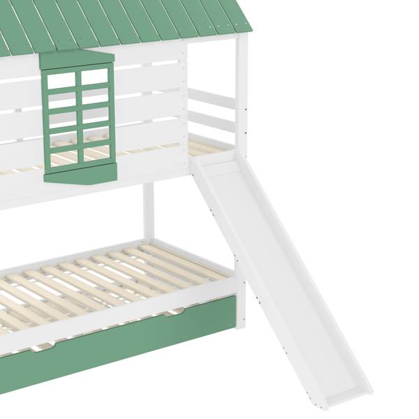 Lit superposé maison Uranus Ⅱ Vert - Blanc - Pin - 237 x 229 x 206 cm