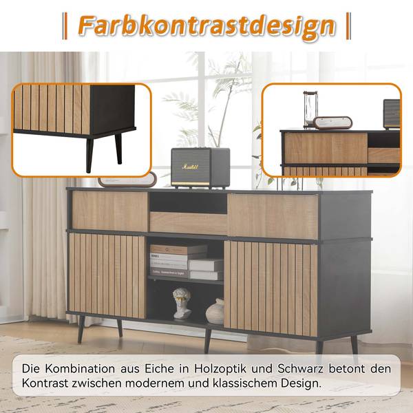 Sideboard EveNatur Ⅲ Schwarz - Stahl - 160 x 80 x 40 cm