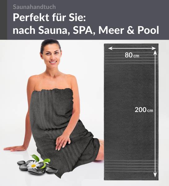 Saunahandtuch London 2er-Set Grau - Frottee - 80 x 1 x 200 cm