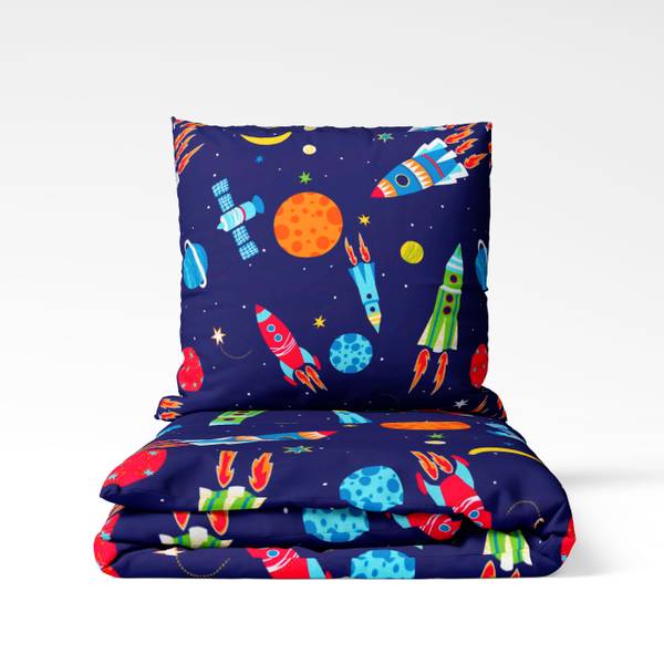 Renforce Bettwäsche Astronauten Blau - Baumwollstoff - 135 x 200 x 1 cm