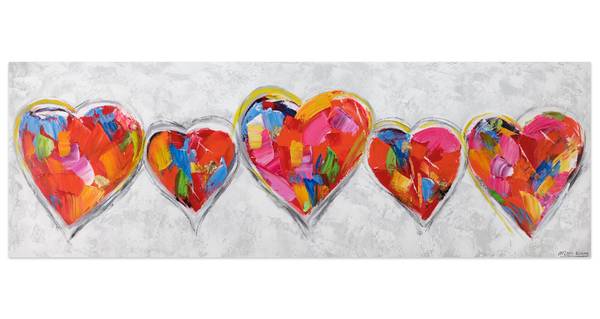 Acrylbild Handgemalt Herz Uv Grau - Baumwollstoff - 150 x 50 x 4 cm