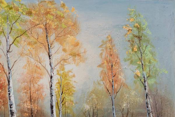 Acrylbild Handgemalt Wald & Bäume Xoc Blau - Orange - Baumwollstoff - 90 x 60 x 4 cm