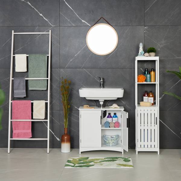 Meuble sous lavabo Noir - Blanc - Fer - 60 x 60 x 30 cm