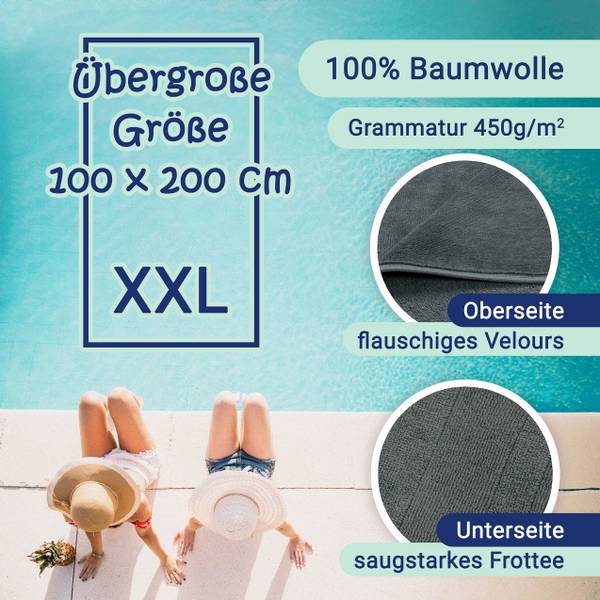 Strandtuch 00000546 Grau - Textil - 100 x 1 x 200 cm