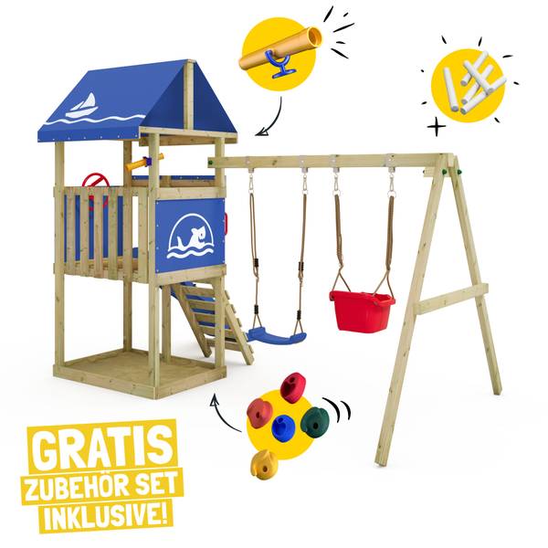 Spielturm DinkyHouse mit Schaukel Blau - Massivholz - 317 x 247 x 303 cm
