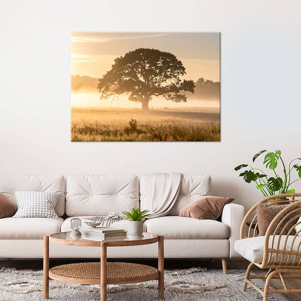 Canvas shilderij Bomen beige - polyester - 45 x 30 x 3 cm