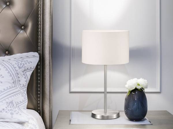 Kleine Nachttischlampe Stoffschirm Weiß kaufen
