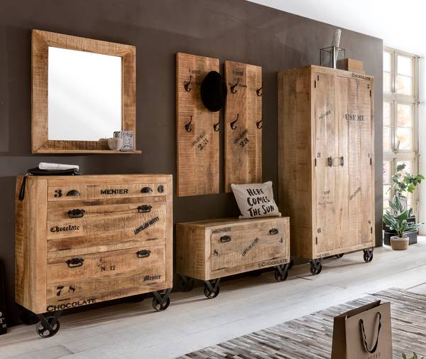 RUSTIC Garderobenpaneel Braun - Mango - 35 x 110 x 8 cm